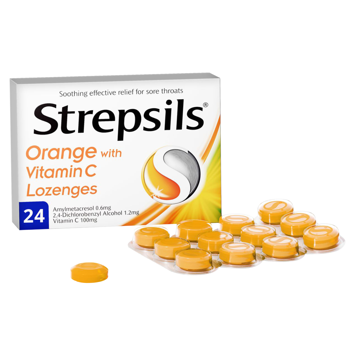 Back Image for Strepsils Orange with Vitamin C 100mg Lozenges 24's