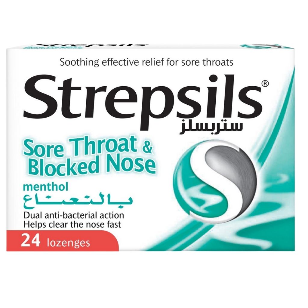 Strepsils Menthol, Soothing Effective Relief for Sore Throats & Blocked Nose, 24 Lozenges