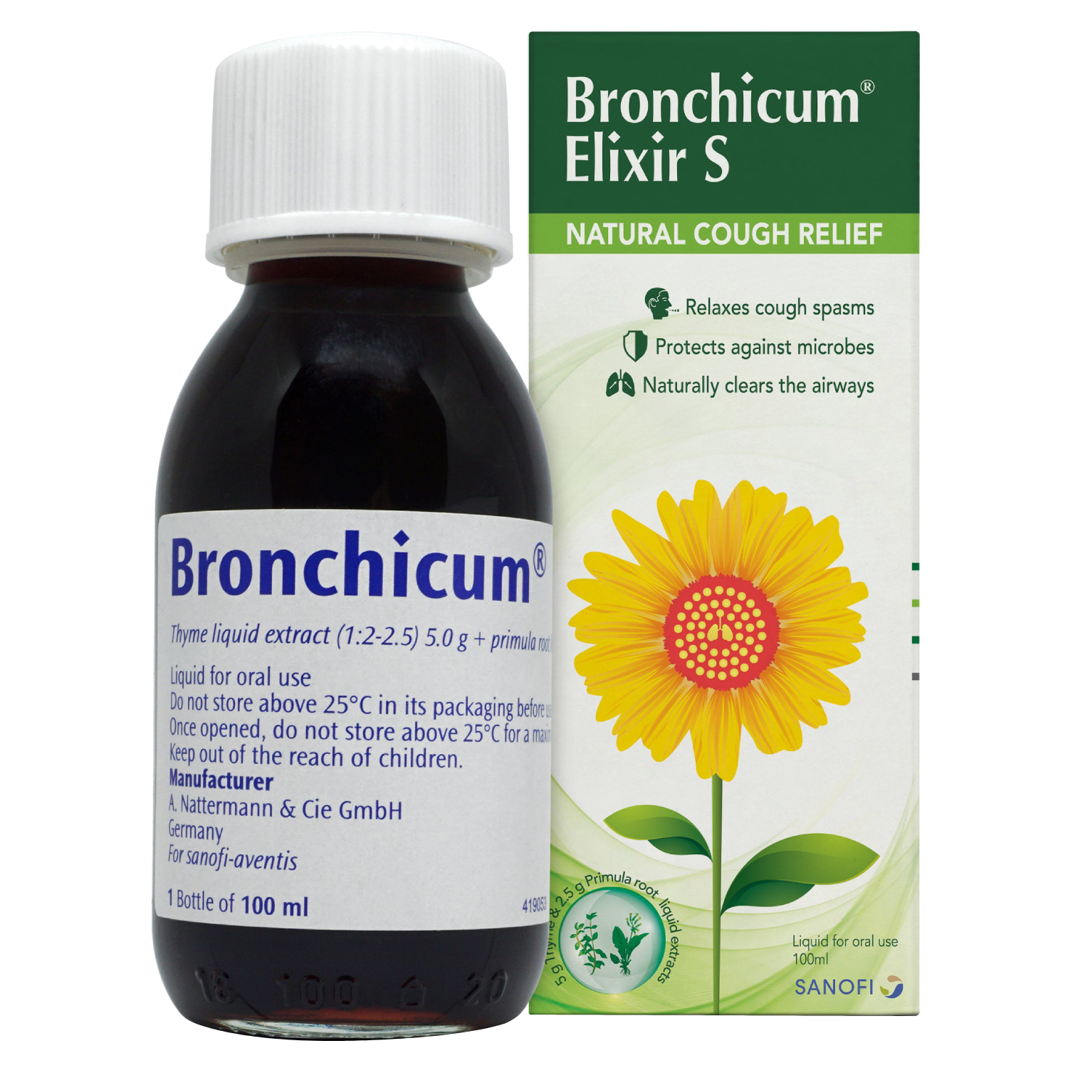 Back Image for Bronchicum Elixir S Natural Cough Syrup with Thyme and Primula Root Extract 100ml
