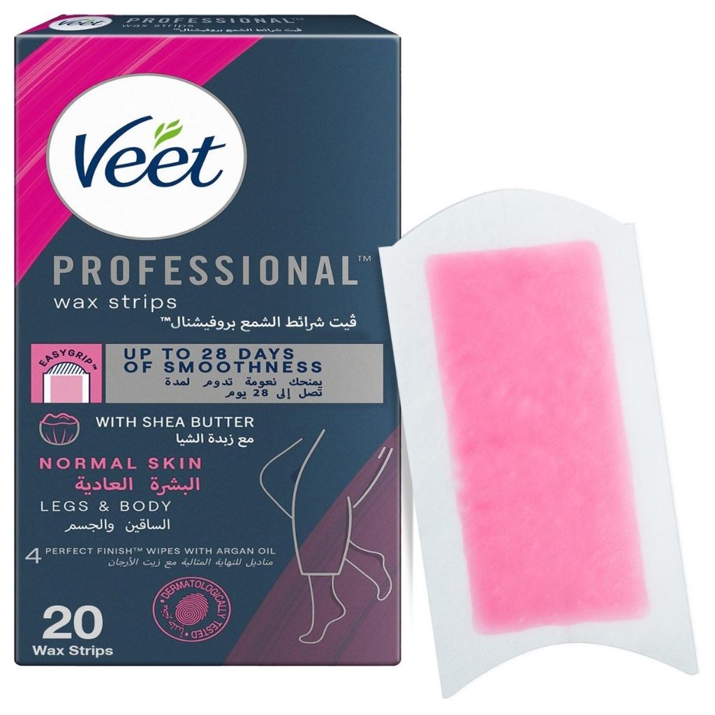 Veet Professional Hair Removal Wax Strips for Normal Skin Legs & Body, 20 Strips