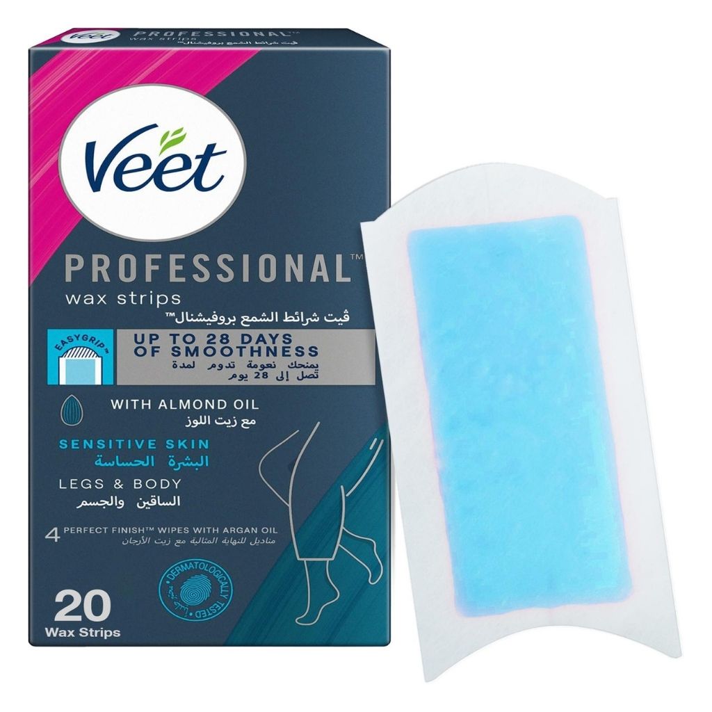 Veet Professional Hair Removal Wax Strips for Sensitive Skin Legs & Body , 20 Strips