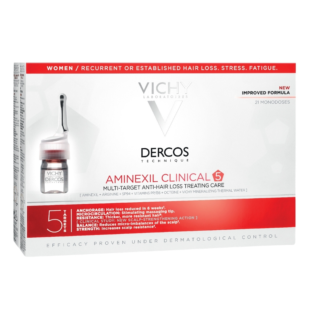 فيتشي ديركوس أمينيكسيل كلينيكال 5 علاج تساقط الشعر للنساء 6 مل لكل جرعة، 21 جرعة أحادية 