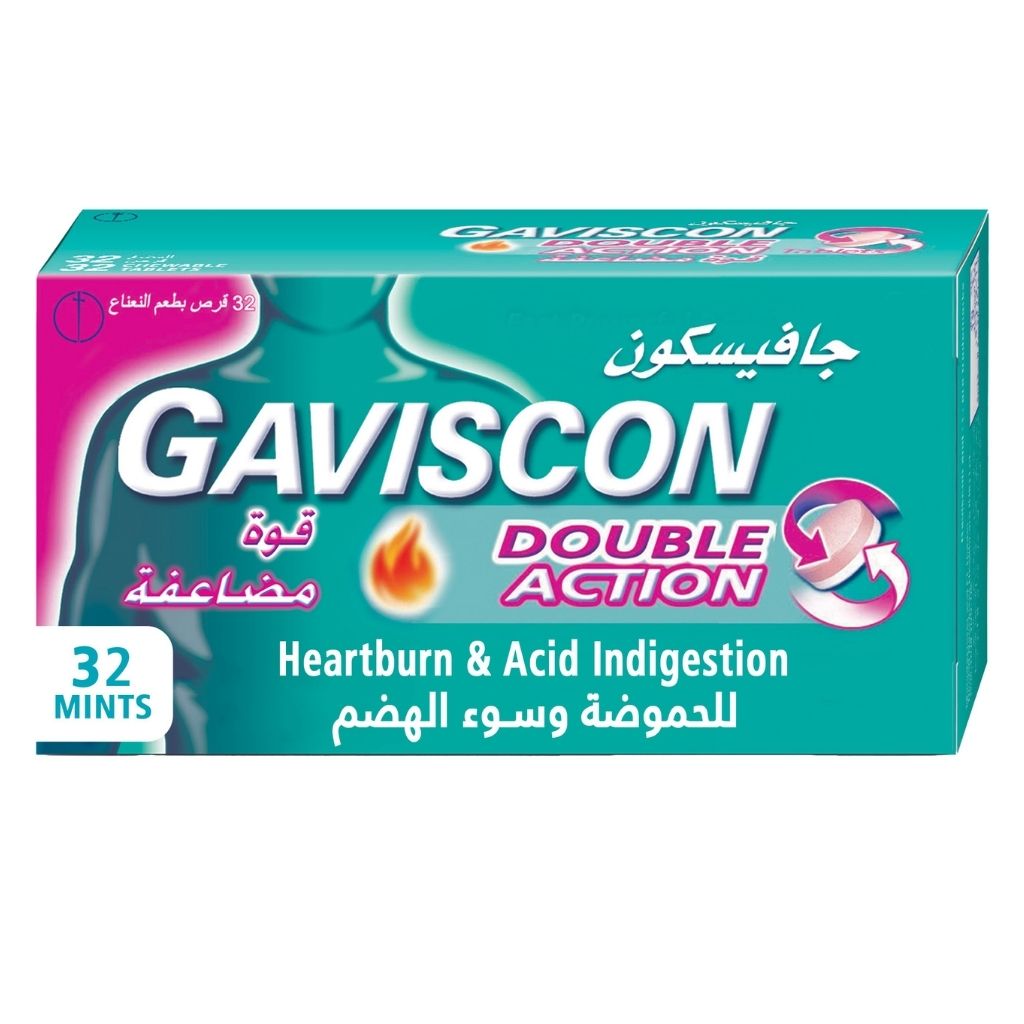 Gaviscon Double Action Peppermint Chewable Tablets, 32 Tablets