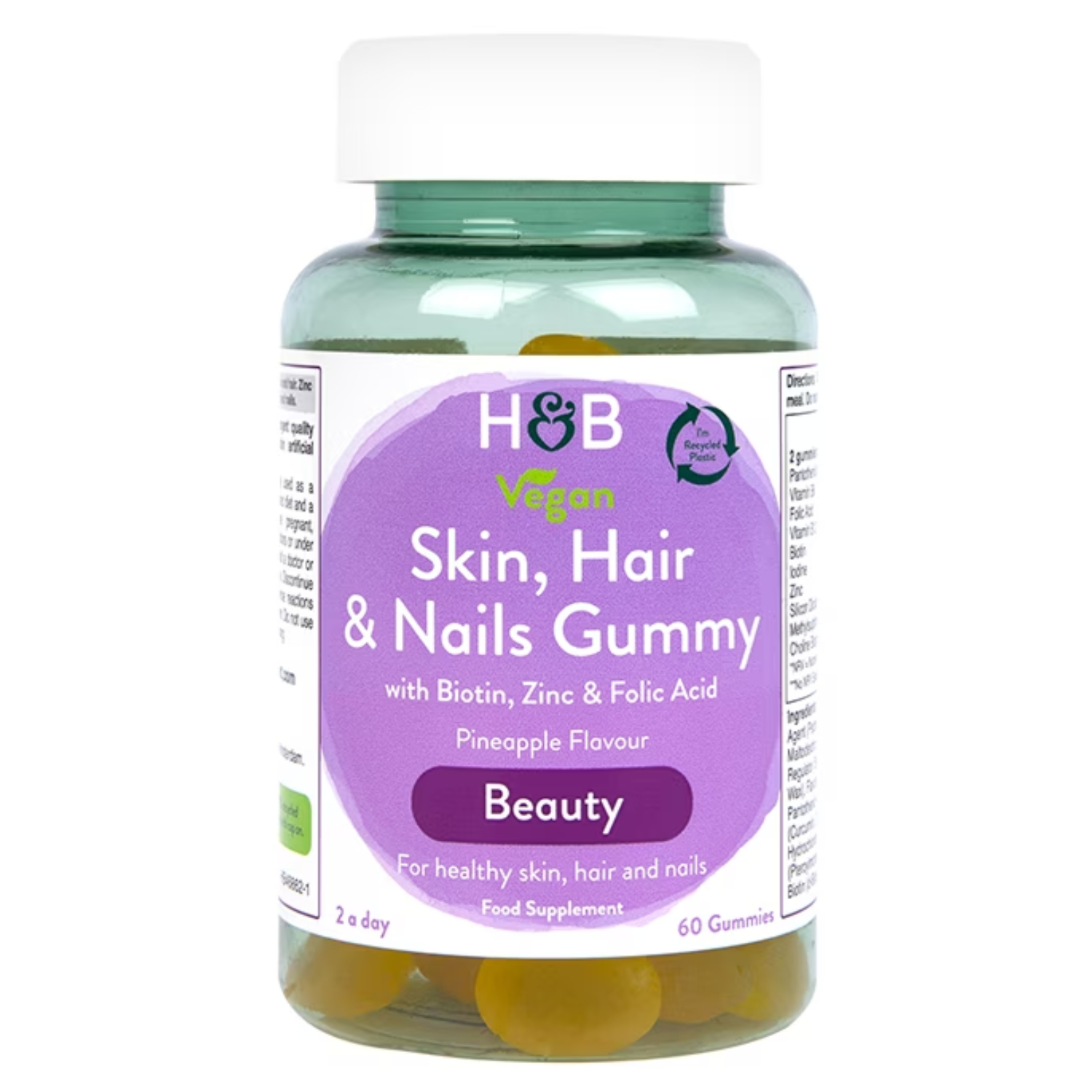 Back Image for Holland & Barrett Skin Hair And Nails Vegan Pineapple Flavour Gummies 60's