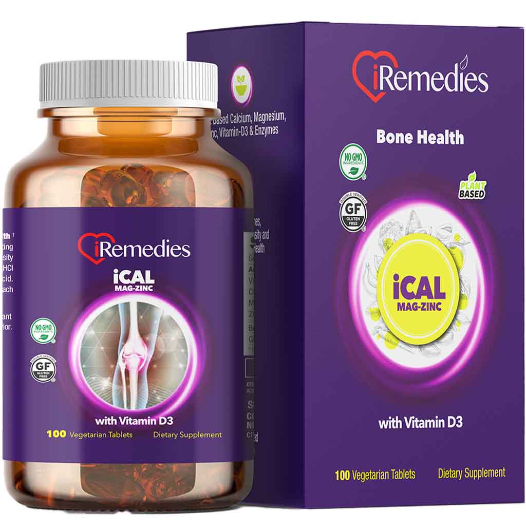 iRemedies iCal Mag Zinc with Vitamin D3 Vegetarian Tablets, Gluten free, Pack of 100's