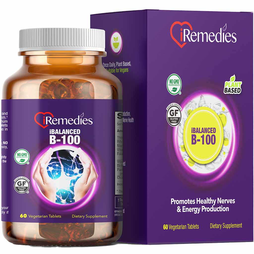 iRemedies iBalanced B-100 Plant Based B Complex Vegetarian Tablets, Gluten free, Pack of 60's