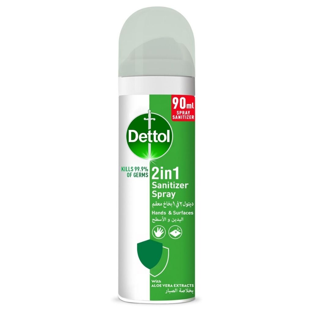 Dettol 2 in 1 Sanitizer Spray for Hands & Surfaces with Aloe Vera Extracts, 90ml