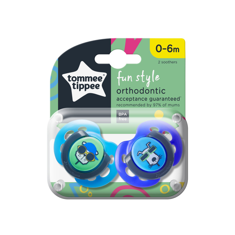 Product Image for Tommee Tippee Fun Style Soother, Pack Of 2,  (0-6 Months) - Mix