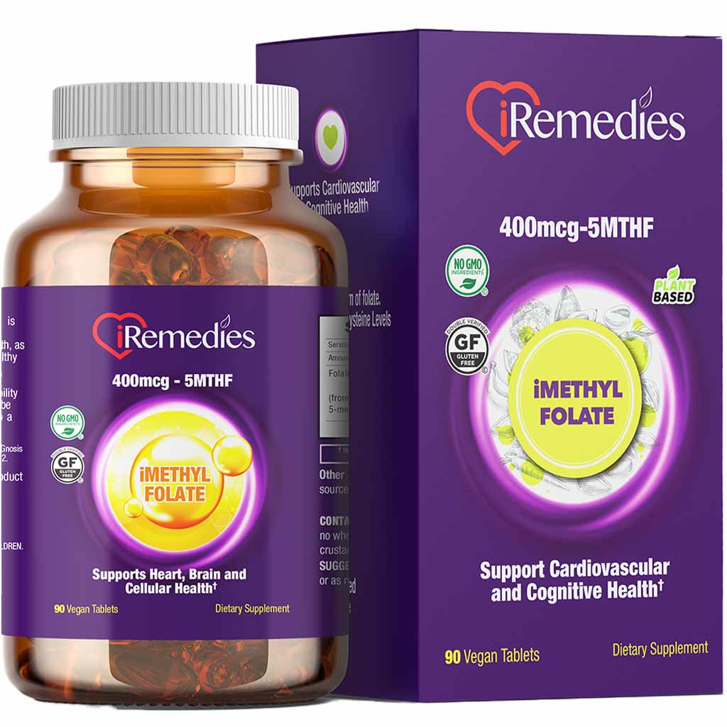 آي ريميديز آي ميثيل فولات (400 ميكروجرام)، أقراص نباتية، خالية من الجلوتين، 90 قرصاً
