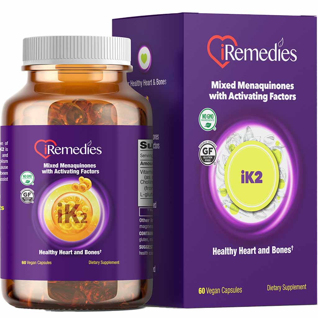 iRemedies iK2 Vitamin K2 Supplement 75 mcg Vegan Capsules, Gluten free, Pack of 60's