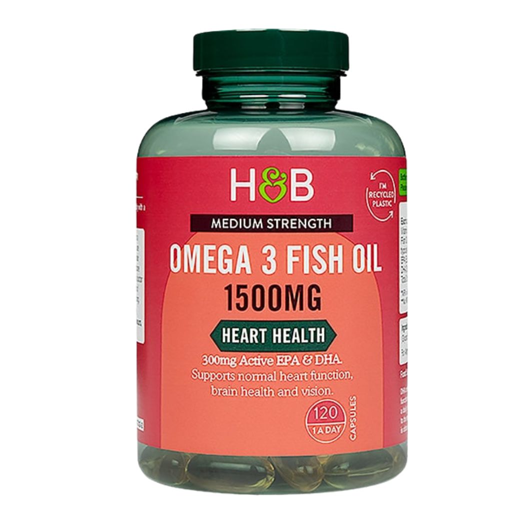 H&B High Strength Omega 3 Fish Oil 1500mg Capsules For Healthy Heart, Brain & Vision, Pack of 120's