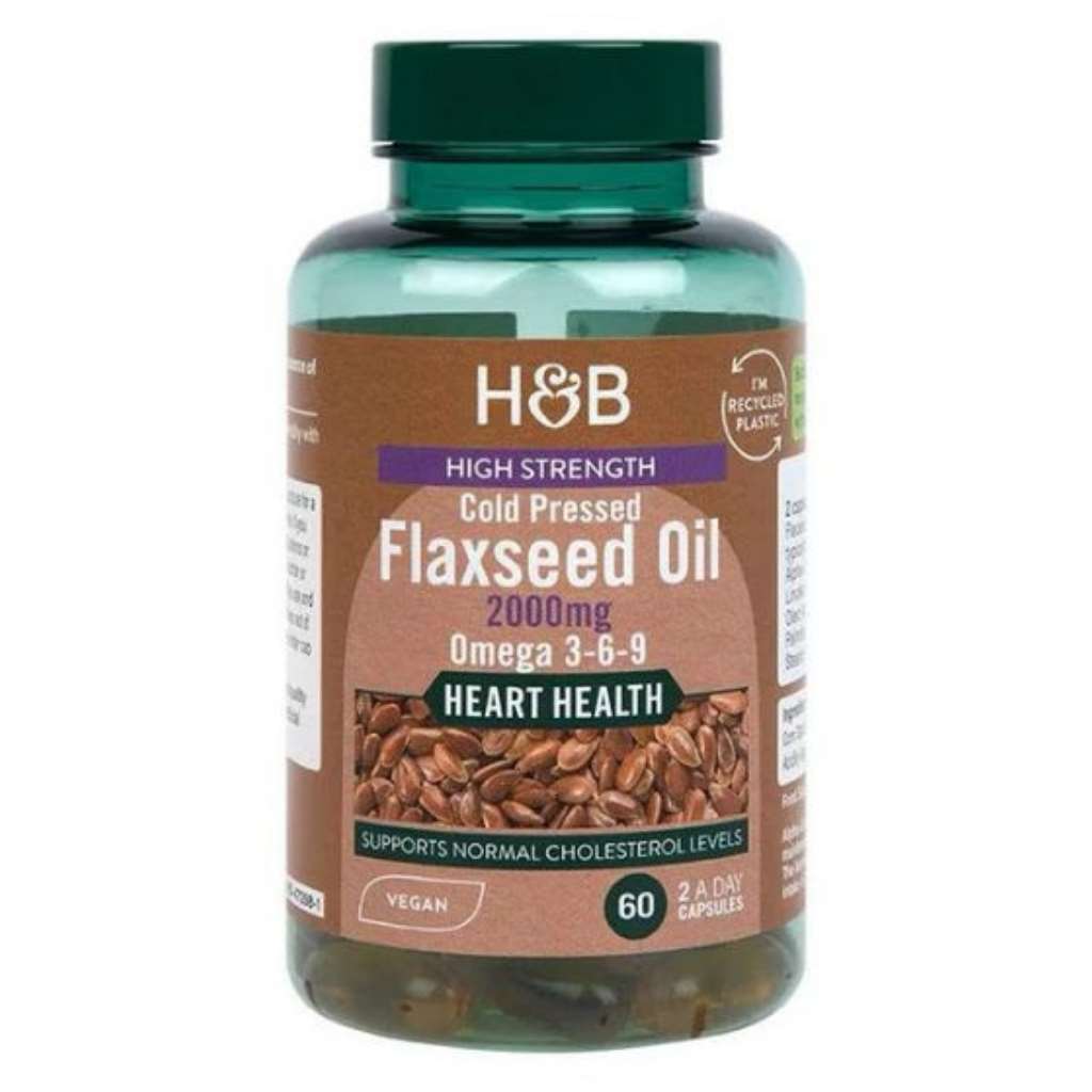 H&B Vegan High Strength 2000mg Flaxseed Triple Omega 3-6-9 Oil Capsules, Pack of 60's