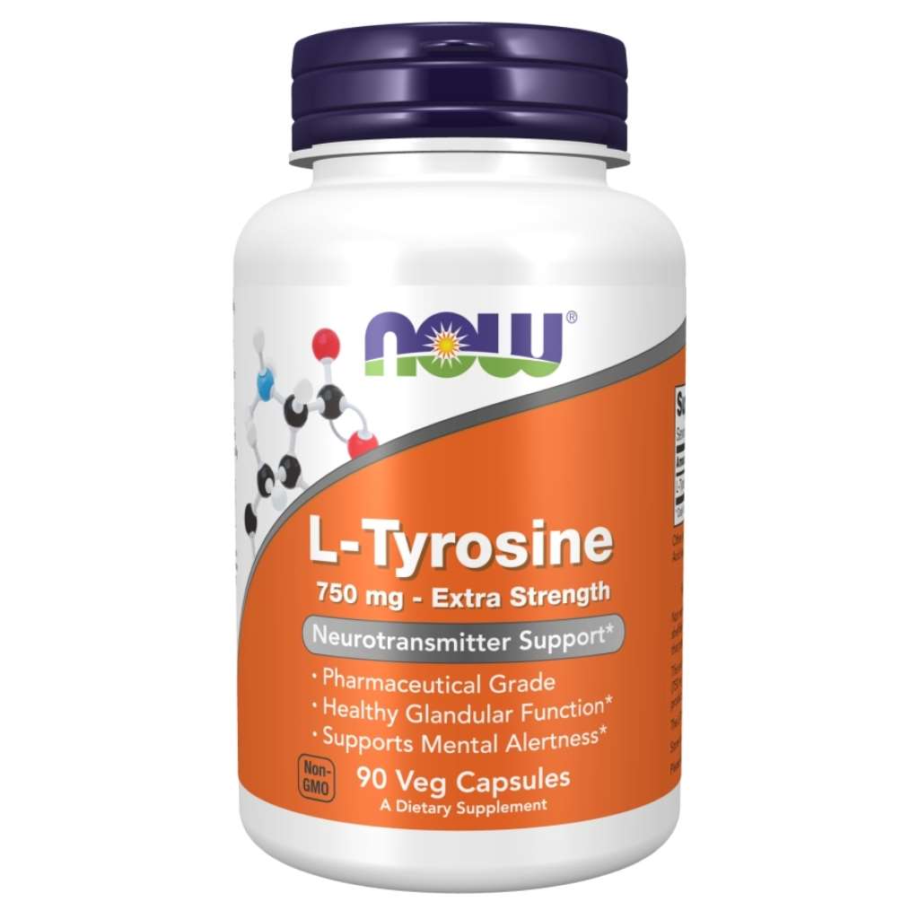 Now L-Tyrosine 750 mg Veg Capsules For Neurotransmitter Support, Pack of 90's
