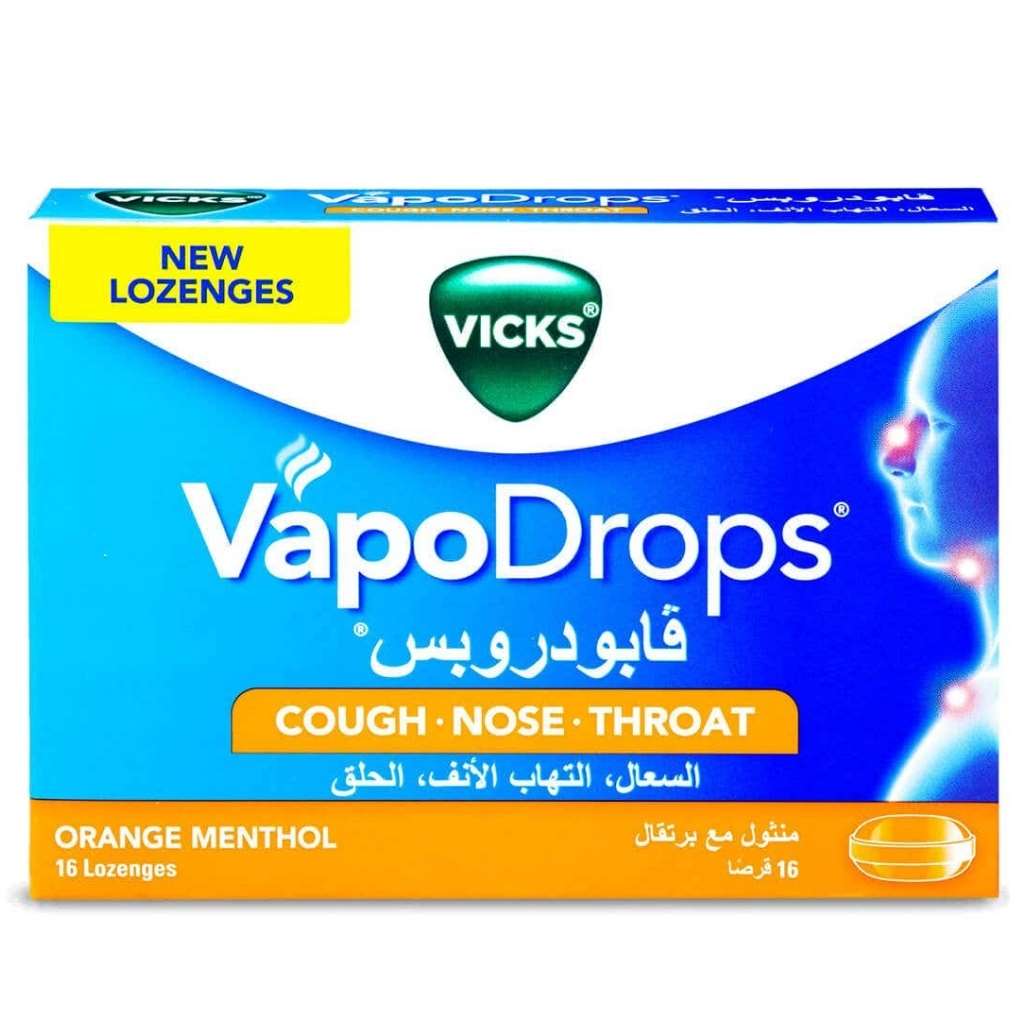 Vicks VapoDrops + Cough Lozenges, Orange Menthol, Pack of 16's