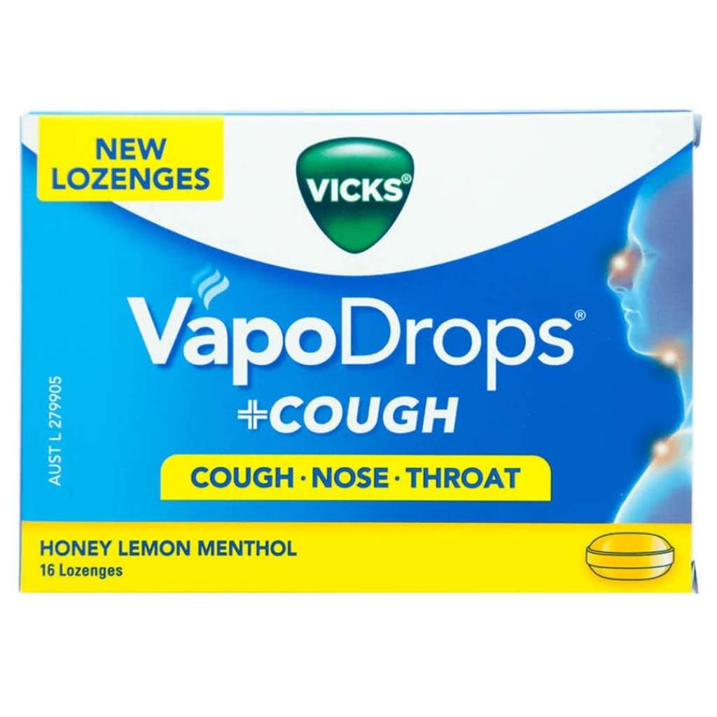 Vicks VapoDrops + Cough Lozenges, Honey Lemon Menthol, Pack of 16's