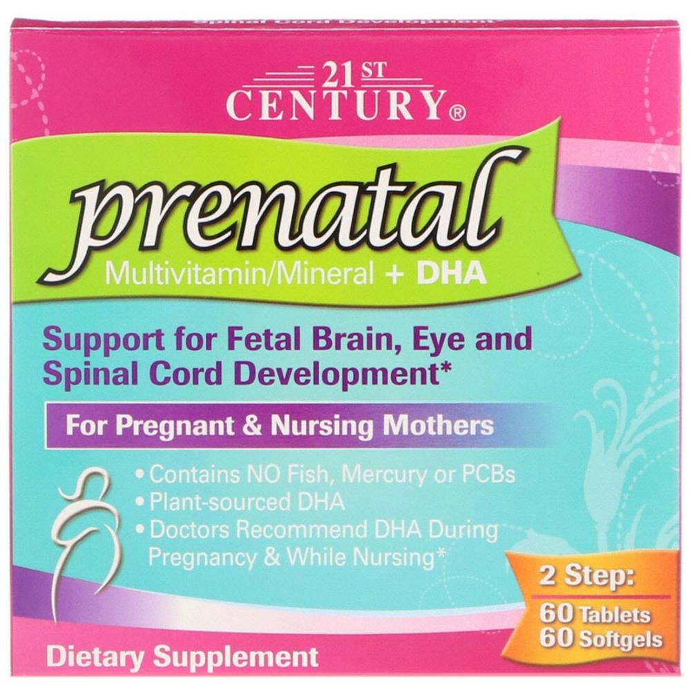 Back Image for 21st Century Prenatal Multivitamin/Mineral + DHA 60 Tablets / 60 Softgels Bottles 2's