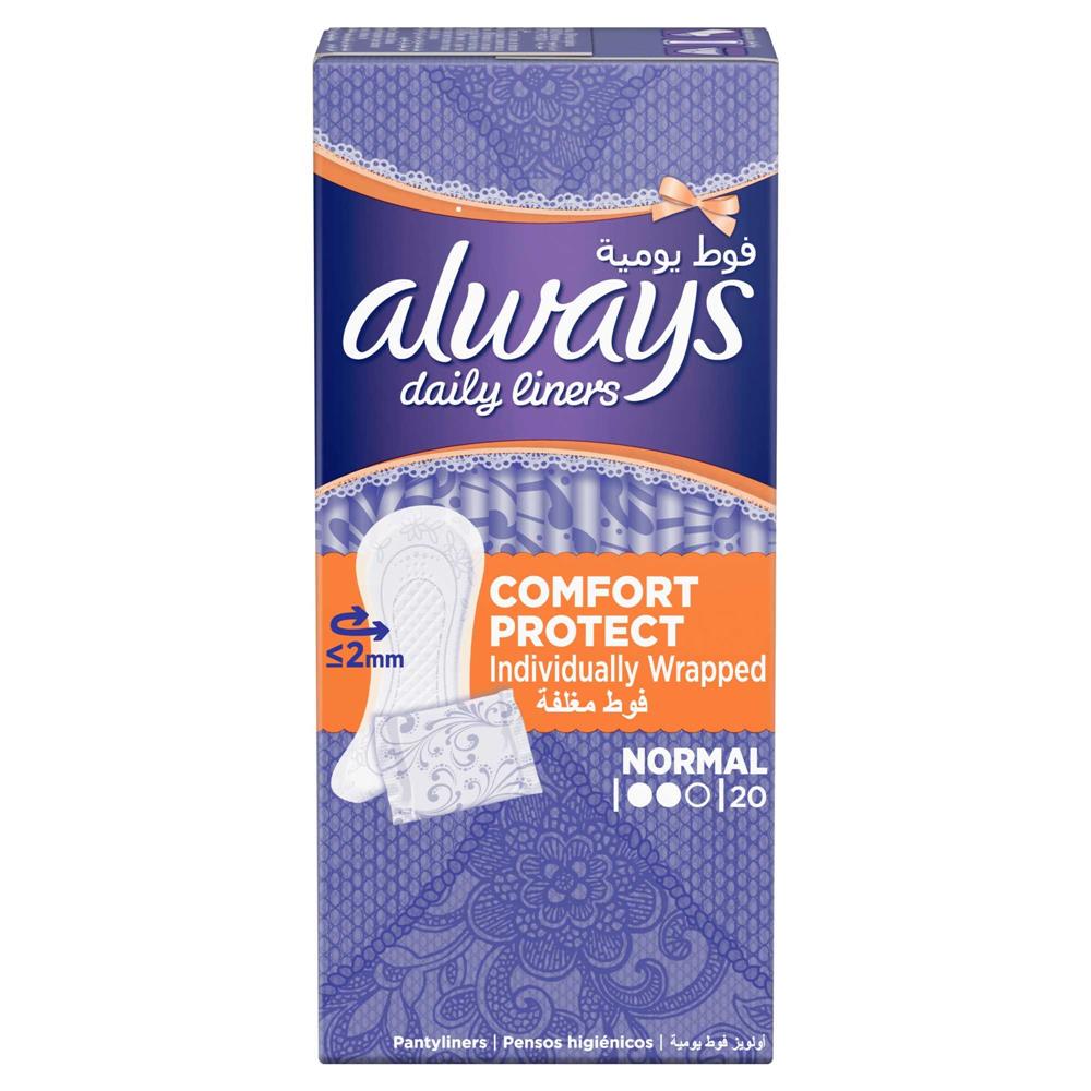 Back Image for Always Daily Liners Comfort Protect Individually Wrapped Normal Pantyliners 20's