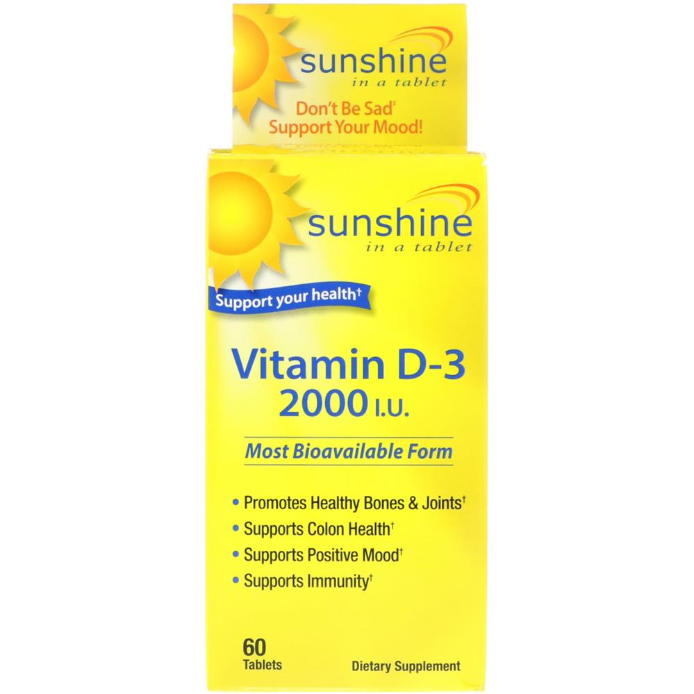 Back Image for Sunshine Vitamin D-3 2000 IU Tablets 60's