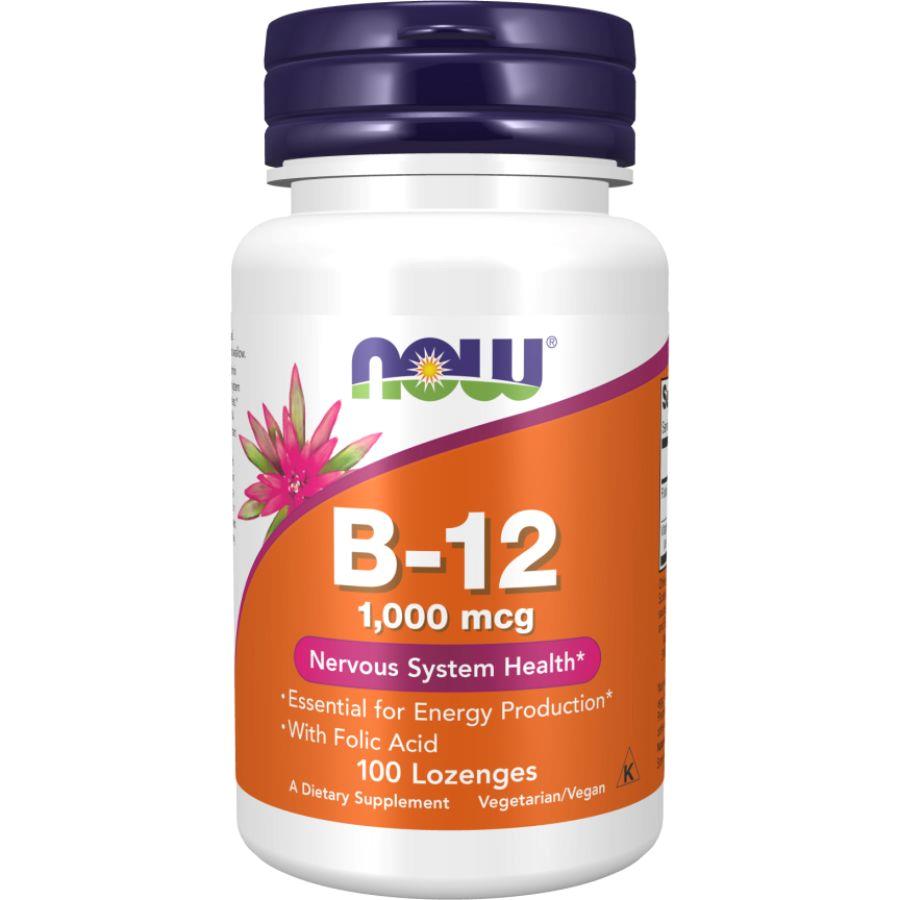 Now Vitamin B12 Supplement 1000 mcg Lozenges With Folic Acid, Pack of 100's