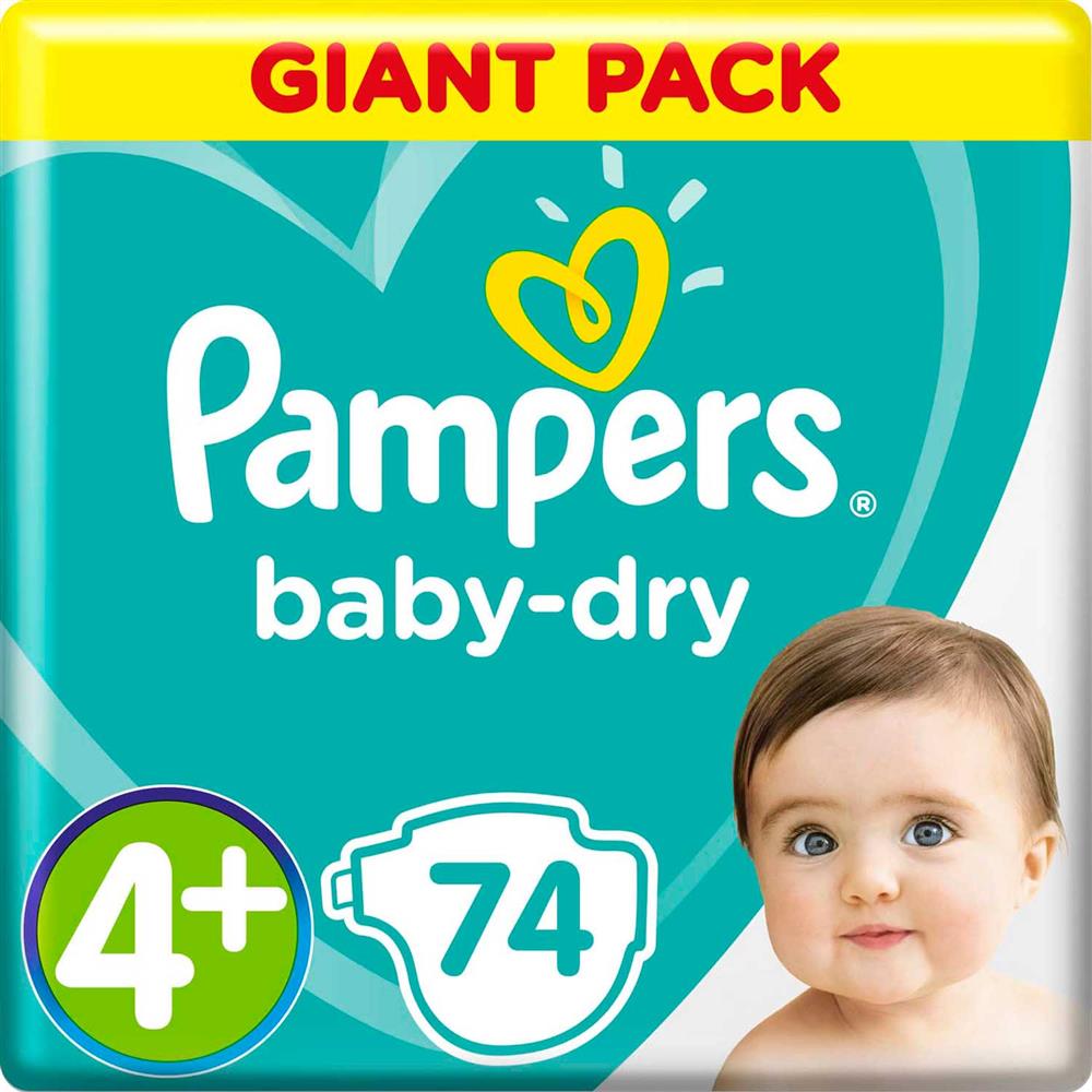 Back Image for Pampers Baby-Dry Diapers Size 4+ Maxi+ 10-15kg Giant Pack 74's