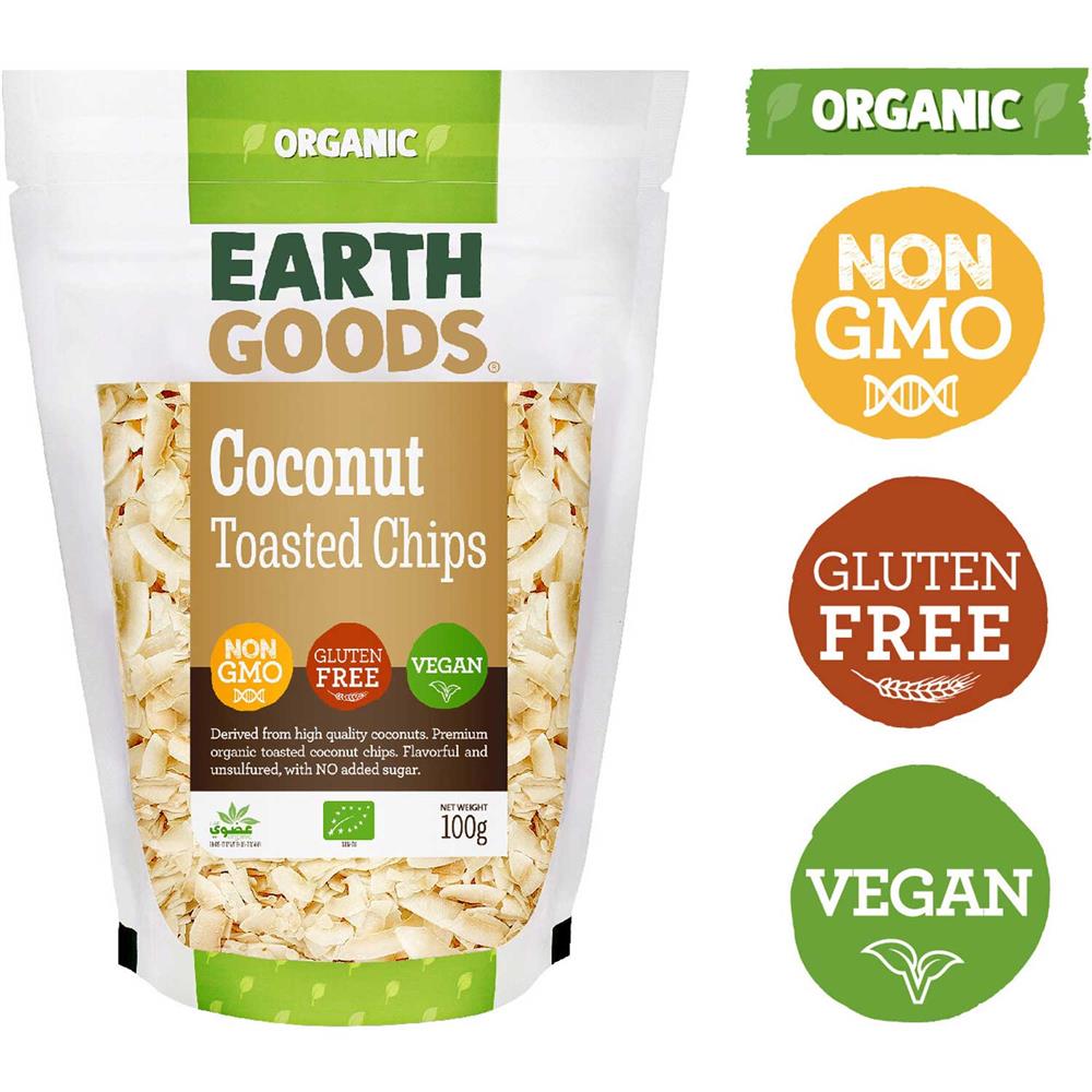 Back Image for Earth Goods Organic Toasted Coconut Chips NON-GMO Gluten-Free Vegan 100g