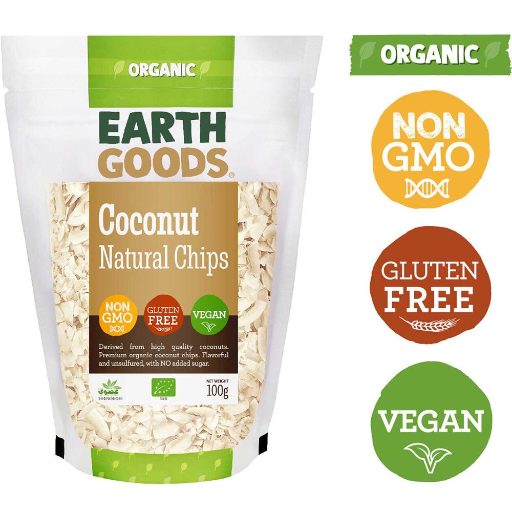 Back Image for Earth Goods Organic Natural Coconut Chips NON-GMO Gluten-Free Vegan 100g