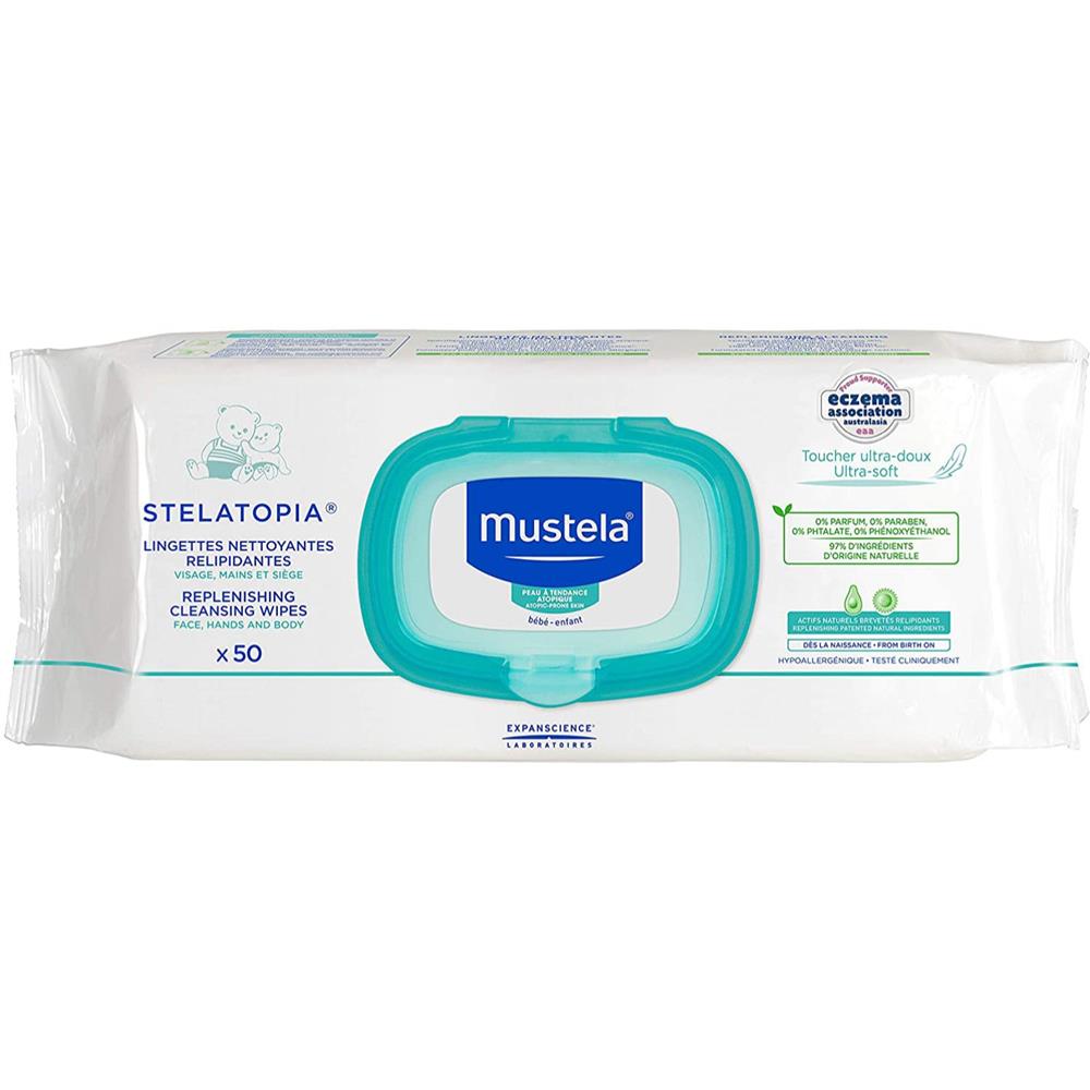 Back Image for Mustela Stelatopia Replenishing Cleansing Wipes 50's