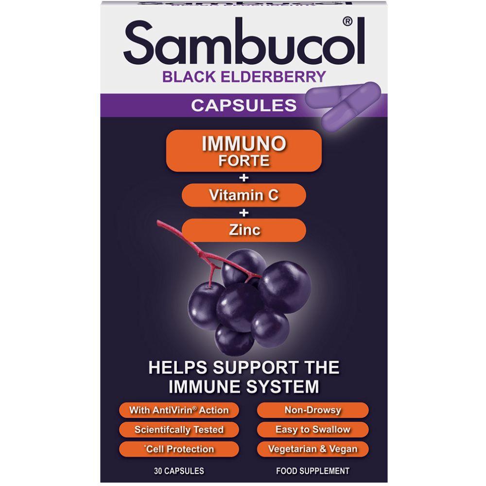 Sambucol Immuno Forte Capsules With Vitamin C & Zinc For Immunity, Pack of 30's