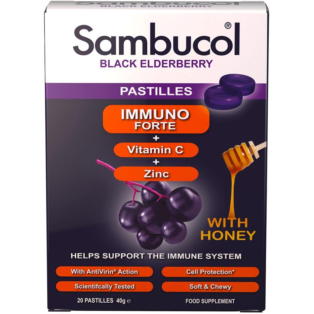 Sambucol Immuno Forte Pastilles With Vitamin C & Zinc For Immunity, Pack of 20's