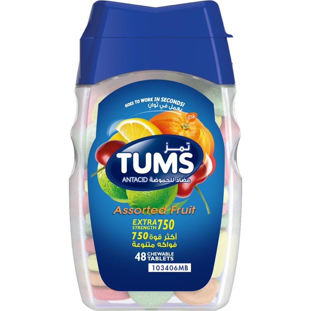 Tums Assorted Fruit Extra Strength 750 Chewable Tablets 48's